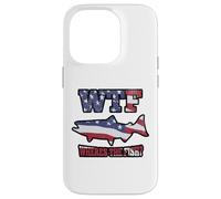 WTF Where's the Fish? Funny King Salmon Fishing USA Flag Case for iPhone 14 Pro