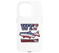 WTF Where's the Fish? Funny King Salmon Fishing USA Flag Case for iPhone 15 Pro