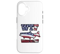 WTF Where's the Fish? Funny King Salmon Fishing USA Flag Case for iPhone 16