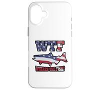 WTF Where's the Fish? Funny King Salmon Fishing USA Flag Case for iPhone 16 Plus