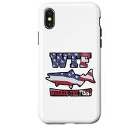 WTF Where's the Fish? Funny King Salmon Fishing USA Flag Case for iPhone X/XS
