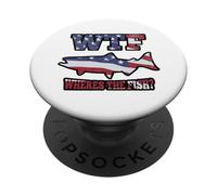 WTF Where's the Fish? Funny King Salmon Fishing USA Flag PopSockets Adhesive PopGrip