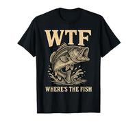 WTF Where's The Fish Men's Funny Fishing Bass Retro T-Shirt