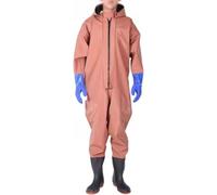 WTF68CFG Waterproof and durable Fishing Pants Hipster Pants 1.1mm Thick PVC Fishing Pants With Wading Boots One Piece Zip Set With Rubber Gloves(Black2,46)