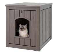 WTFGO Cat Litter Box Enclosure, Hidden Litter Box with Openable Front Door, Outdoor Cat House Weatherproof, Side Table, Easy to Clean and Assembly, Dark Gray