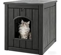 WTFGO Cat Litter Box Enclosure, Plastic Outdoor Cat House Weatherproof, Multi-Functional Hidden Litter Box Furniture for Living Room, Backyard, Patio, Black
