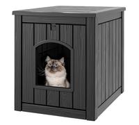 WTFGO Cat Litter Box, Hidden Cat Litter Box with Open Front Door, Outdoor Cat House, Weatherproof, Side Table, Easy to Clean and Assemble, Dark Black