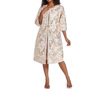 WTJIAPAI Women's Two Piece Dress Church Suits Mother Gift Special Occasion Wedding Party Jacquard Embroidery Long Jacket Church Set, Beige, 20