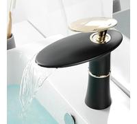 WTKFXVYHU Nordic White Oval Bathroom Basin Faucet Sink Waterfall Taps Brass Deck Mount Single Hole Cold Hot Water Mixer Washing Tub Crane(Black short B)