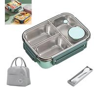 WTKYLMP Escentio Lunch Box, Stainless Steel Lunch Box for Adults, Portable Bento Box, Leakproof Large Capacity Lunch Box Containers, with Divided Compartments A Spoon and Fork (Green,3 grids)