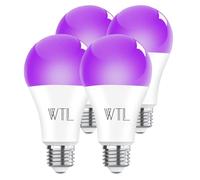 WTL UV Light Bulbs, E27 LED Black Light Bulb 9W (Equivalent 60Watt), 380-400nm Wavelength, 220V Screw UV Lights for Parties Halloween Stage DJ Disco - 4 Pack