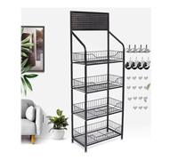 WTLONBF Large Supermarket Retail Snack Rack - 4 5 Tier Potato Chip Shelf，Floor-Standing Heavy Duty Kitchen Display Stand，Movable Organizer Cart with Wheels & 15 Hook(60x27x140cm/23.6x10.6x55in)