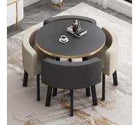 WTLONBF Wooden Dining Table Set For 4, Small 80Cm Round Conference Table & Chairs, Stylish Office Reception & Club Coffee Table Furniture Combination,Black Marble + Chai,White Mar,Black + Cotton Line