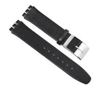 WTNZBAEM 17mm Leather Watch Strap Compatible With Swatch SS07S101 SS07S104 Men Women Soft Cowhide Watchband Bracelet Replace Accessories(Black-silver pin,17mm)