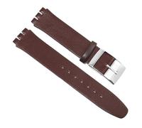 WTNZBAEM 17mm Leather Watch Strap Compatible With Swatch SS07S101 SS07S104 Men Women Soft Cowhide Watchband Bracelet Replace Accessories(Brown-silver pin,16mm)