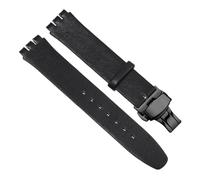 WTNZBAEM 17mm Leather Watch Strap Compatible With Swatch SS07S101 SS07S104 Men Women Soft Cowhide Watchband Bracelet Replace Accessories(Black black,16mm)