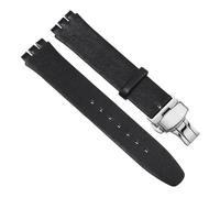 WTNZBAEM 17mm Leather Watch Strap Compatible With Swatch SS07S101 SS07S104 Men Women Soft Cowhide Watchband Bracelet Replace Accessories(Black silver,17mm)