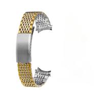 WTNZBAEM 18mm 19mm 20mm Thin Bracelet Belt Silver Gold Curved End Watchban Compatible With Omega Seamaster Speedmaster DeVille Stainless Steel Strap(Silver gold,20mm)