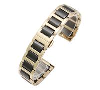 WTNZBAEM Ceramic Bracelet Compatible With Armani Mido Longines Waterproof Watchband Femal Wristband 14mm 16mm 18mm 20mm 22mm 24mm(Gold Black,18mm)