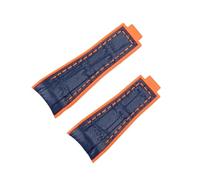 WTNZBAEM Crocodile Dual Color Soft Rubber Strap Compatible With Rolex Men Fine-Tuning Pull Button Clasp Watchband(Blue orange,20mm rosegold buckle)