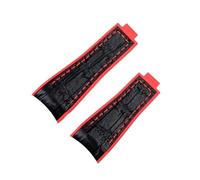 WTNZBAEM Crocodile Dual Color Soft Rubber Strap Compatible With Rolex Men Fine-Tuning Pull Button Clasp Watchband(Black red,20mm gold buckle)