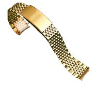 WTNZBAEM Curved End Watchband Bead Of Rice Watch Strap Compatible With Omega Seamaster Accessories Band Stainless Steel Bracelet 18mm 19mm 20mm(Gold,18mm)