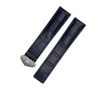 WTNZBAEM Leather Straps Blue Black With Red Stitches Bracelet 19 20 22mm Compatible With Men Watchband Wrist Watch Band(Blue,19mm black buckle)