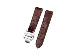 WTNZBAEM Leather Wristband Compatible With Cartier Santos 100 Male And Female Folding Buckle Wristband 20mm 23mm(Brown silver Buckle,20mm)