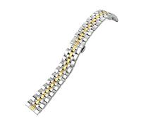 WTNZBAEM Six Bead Curved Stainless Steel Watchband Compatible With Tudor Tissot Longines Silver Rose Gold Black Strap(Silver Gold,24mm)