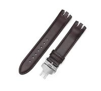 WTNZBAEM Waterproof Comfortable Leather Men's Watch Band Compatible With Swatch Yts401/402403g Convex 20mm Black Brown Butterfly Buckle Wrist(Brown-silver-B1)