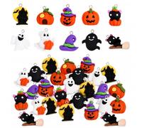 Wtoawgt 60 Pcs Halloween Charms, Resin Charms with Various Pumpkins, Ghosts, Black Cats, Skull Hats, Bat Pendants, Suitable for Halloween DIY Necklace Making
