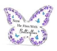 WTOPP Memorial Bereavement Gifts,Butterfly Shape Acrylic Sympathy Gifts,Remembrance Gifts,In Memory Of Loved Gifts,Sympathy Gifts For Loss Of One,Now He Flies With Butterflies