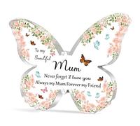 WTOPP Mum Gifts,Best Mum Birthday Gifts,Christmas Or Mothers Day Gift For Mum,Beautiful Butterfly Shaped Acrylic Plaque,Thoughtful Mum Gifts From Daughter Son - To My Beautiful Mum