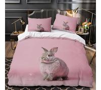 WTORIMPEL cute bunny 3D Digital Print Quilt Cover 3pcs 100% Microfibre Anti-Fade Zip soft pink background Duvet Cover 2 Pillowcases Breathable Easy Care Bedding Boys Girls Single（140x200cm）