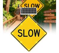 WTRYRN LED Flashing Slow Warning Sign,Solar Aluminum Slow Sign,Solar Powered Street Road Slow Sign,Weatherproof,for Road Parking Lot Renovation 24in-2piece