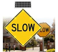 WTRYRN Solar Aluminum Slow Sign,Solar Powered Slow Sign,LED Flashing Slow Warning Sign,Engineer Grade Reflective Film,for Neighborhoods & Work Zones 32in-2piece