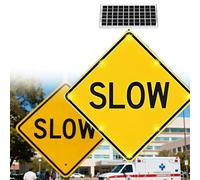 WTRYRN Solar Powered Slow Warning Sign,Solar Powered Slow Down Signs,LED Flashing Slow Safety Light Sign,for Driveway, Residential Street, Neighborhood 24in-1piece
