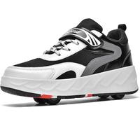 Wttagkl Roller Shoes Sneakers for Boys Girls, Roller Skates Shoes for Kids Double Row 4 Wheels Trainers Outdoor Sports Skating Travel Roller Sneakers,Black-2.5 UK