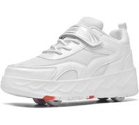 Wttagkl Roller Shoes Sneakers for Boys Girls, Roller Skates Shoes for Kids Double Row 4 Wheels Trainers Outdoor Sports Skating Travel Roller Sneakers,White-3 UK