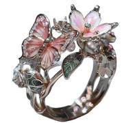 WTTAK Butterfly Ring for Women, Open Adjustable Flower Crystal Rhinestone Ring, Gold Silver Rose Gold Color, Fairy Style Jewelry
