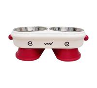 WTTAK Cartoon Face Stainless Steel Pet Double Bowl, Neck Support Anti-Tip Cat Dog Feeder, Feeding Watering 2-in-1