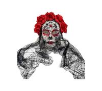 WTTAK Scary Skull Mask, Horror Ghost Mask with Veil, 3 Colours | Scary skull mask with a black veil and rose crown, a plastic day of the dead mask in black, red and multicolour