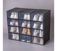 Wttfc 12 Pack Shoe Boxes Clear Plastic Stackable Shoe Storage Boxes For Man and Women, Detachable and Versatile Space-Saving Closet Shoe Organizer Shoe Container for Sneakers High heels,Black