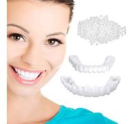 Wttfc 2 Pair Fake Teeth Veneers Snap in Teeth, Top + Bottom Silicone False Teeth, Upper and Lower Dentures Smile Veneer, Snap on Veneers Denture Temporary Whitening Cosmetic Teeth for Men and Women,A