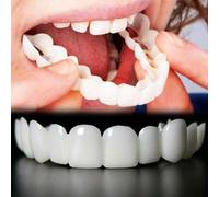 Wttfc 2 Pairs False Teeth,Clip in Veneers Teeth Adjustable,Top and Bottom Fake Braces Set,Instant Veneers Dentures,Temporary Tooth,Snap On Teeth Veneers False Tooth to Fill A Gap for Men Women