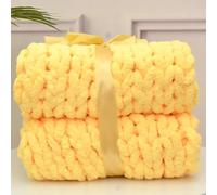 Wttfc Chunky Knit Blanket Throw Chunky Knitted Throw Blankets for Couch Bed Sofa Fluffy Soft Blanket with Jumbo Chenille Yarn Handmade Chunky Knit Throw Blanket,Yellow,80x100cm
