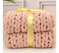 Wttfc Chunky Knit Throw Blanket, Soft Cozy Hand Knitted Chenille Throw Blanket, Large Throw Blanket for Bed, Couch, Sofa, Home Decor, Machine Washable,Khaki,60x60cm
