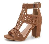Wttfc Women's Chunky Block Heels Open Toe Ankle Strap 3.1 Inch Heeled Sandals Hollow Fish Mouth Womens Sandals Solid Color Buckle Roman Shoes High Heel Wedge Sandals Dress Sandals,Brown,36