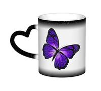 WTTRAEHHM (Purple Butterfly) Color Changing Mug With Heart Shaped Handle Heat Reaction Cup Magic Coffee Mug For Couples Friends