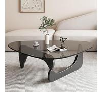 WTTWW Mid-Century Modern Coffee Table,Premium Triangle Glass Top Solid Wood Base,Vintage Glass Coffee Table for Living Room,Abstract Home Patio Office Center Table(36 * 25.5 * 16 inch, Gray-Black)